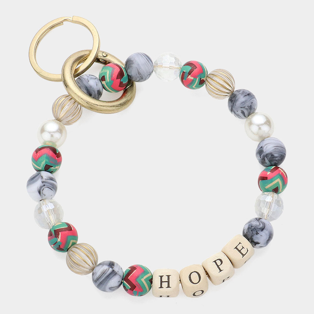 Madeline Love Howlite, Multi HOPE Message Accented Pearl Beaded Keychain / Bracelet - Bracelets