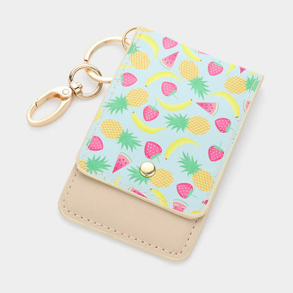 Madeline Love Multi Fruits Printed Faux Leather Keychain / Card Holder Wallet - Bags & Wallets