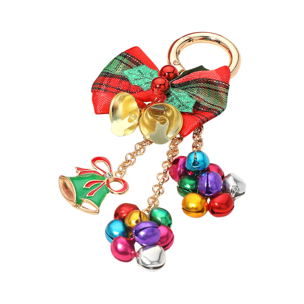 Madeline Love Gold Festive Christmas Bow Jingle Bell Keychain Bag Charm - Bags & Wallets - desc