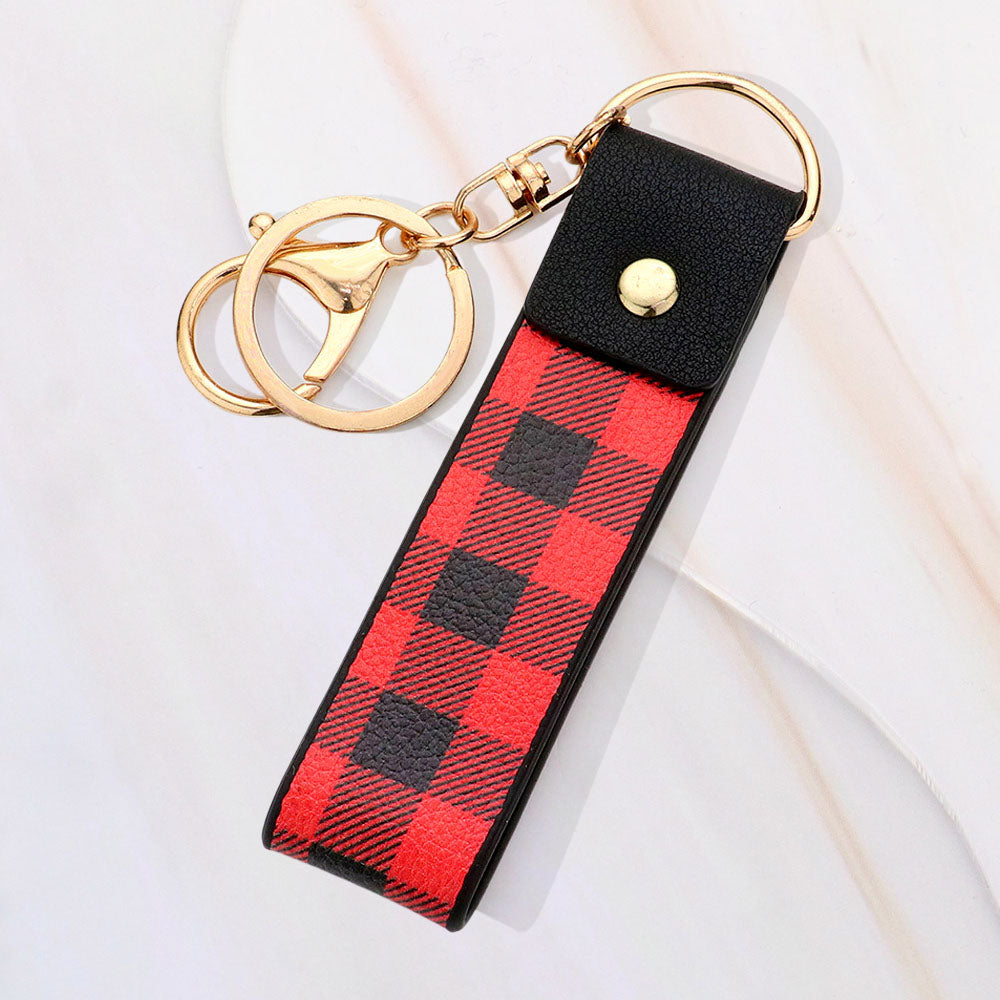 Madeline Love Red Buffalo Check Patterned Faux Leather Keychain Bag Charm - Bags & Wallets