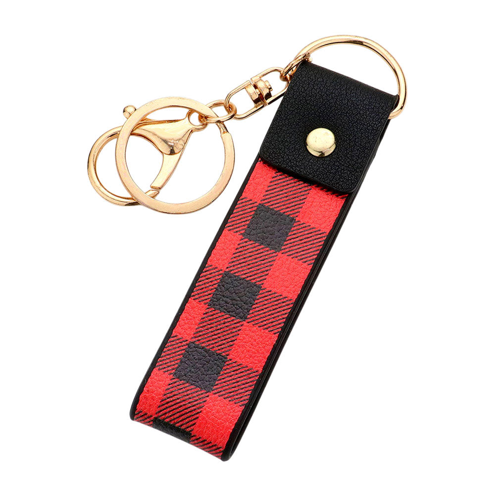 Madeline Love Red Buffalo Check Patterned Faux Leather Keychain Bag Charm - Bags & Wallets - desc