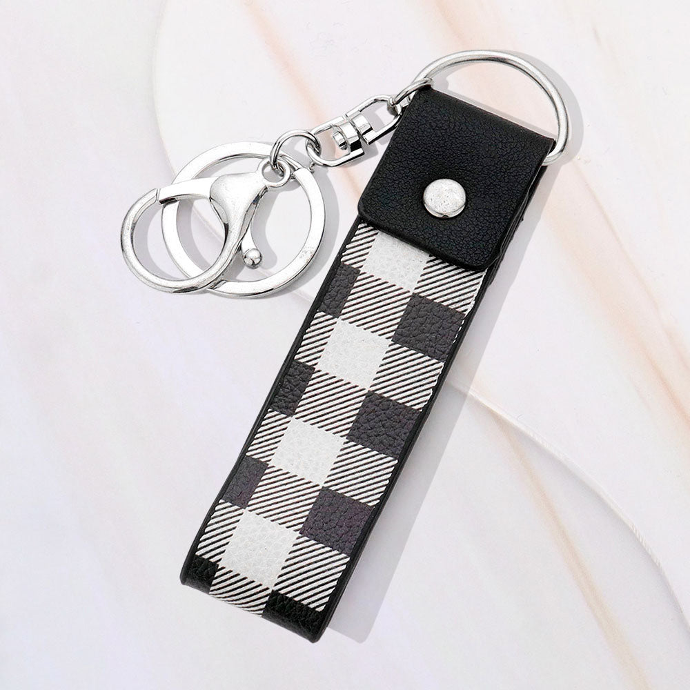 Madeline Love White Buffalo Check Patterned Faux Leather Keychain Bag Charm - Bags & Wallets