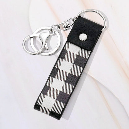 Madeline Love White Buffalo Check Patterned Faux Leather Keychain Bag Charm - Bags & Wallets