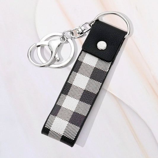 Madeline Love White Buffalo Check Patterned Faux Leather Keychain Bag Charm - Bags & Wallets