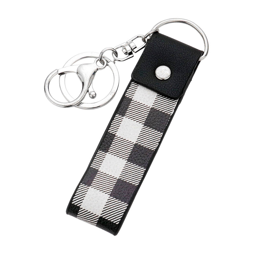 Madeline Love White Buffalo Check Patterned Faux Leather Keychain Bag Charm - Bags & Wallets - desc
