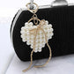 Metal Bubble Bow Pearl Beaded Heart Keychain / Bag Charm - Cream Gold
