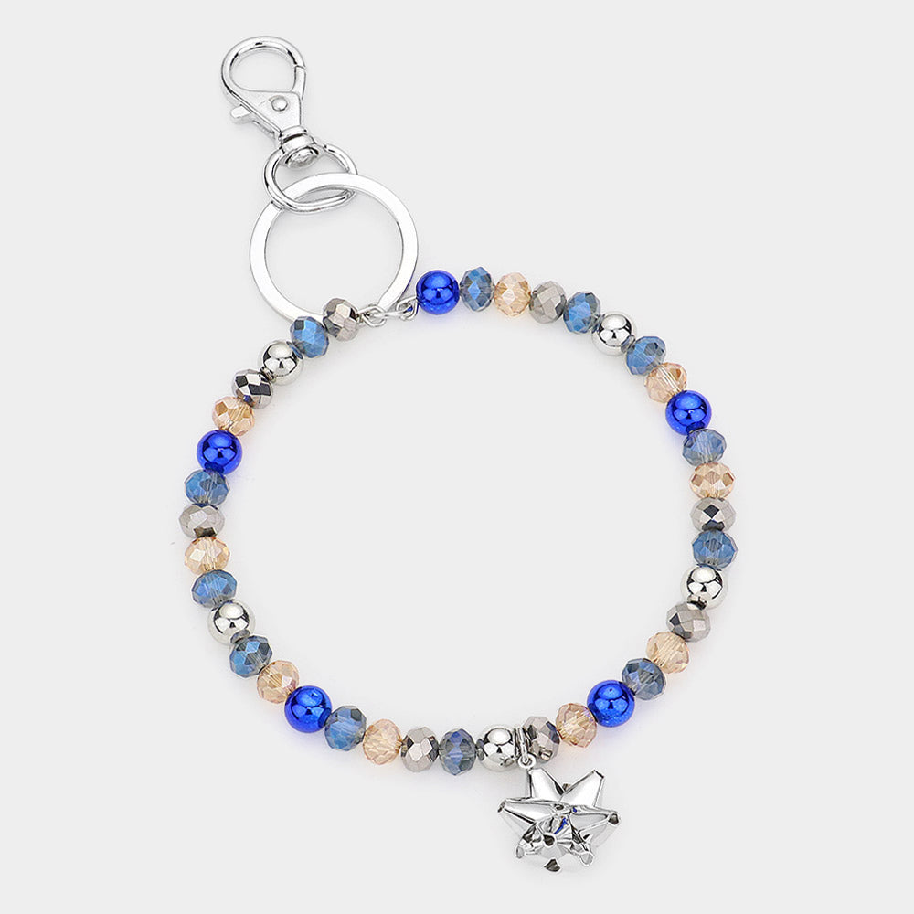 Madeline Love Blue Faceted Beaded Christmas Gift Bow Keychain / Bracelet - Bracelets