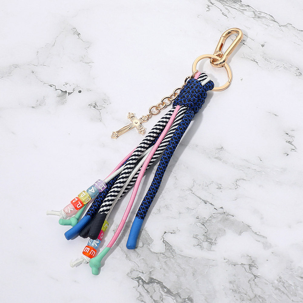 Madeline Love Gold, Multi Cross Charm Drop HAPPY LOVE Message Beaded Rope Tassel Keychain Bag Charm - Bags & Wallets