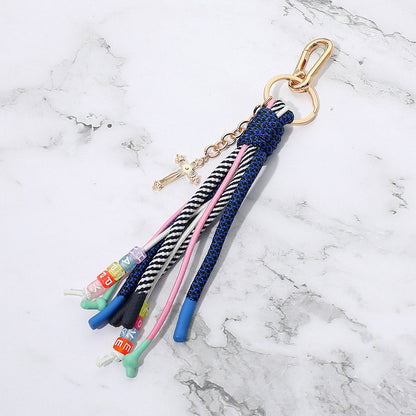 Madeline Love Gold, Multi Cross Charm Drop HAPPY LOVE Message Beaded Rope Tassel Keychain Bag Charm - Bags & Wallets