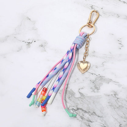 Madeline Love Gold, Multi Heart Charm Drop HAPPY LOVE Message Beaded Rope Tassel Keychain Bag Charm - Bags & Wallets