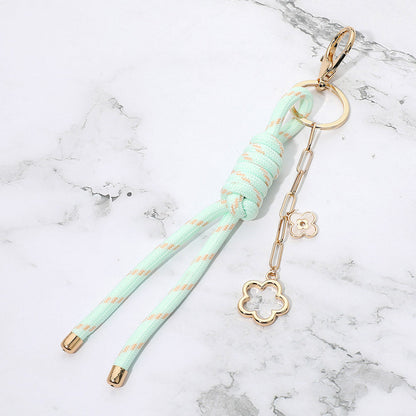 Madeline Love Gold, Mint Double Floral Charm Drop Rope Knot Keychain Bag Charm - Bags & Wallets