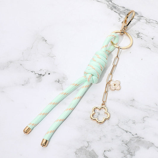 Madeline Love Gold, Mint Double Floral Charm Drop Rope Knot Keychain Bag Charm - Bags & Wallets