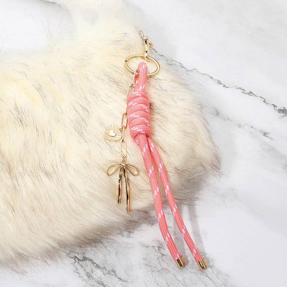 Madeline Love Gold, Pink Heart Bow Charm Drop Rope Knot Keychain Bag Charm - Bags & Wallets