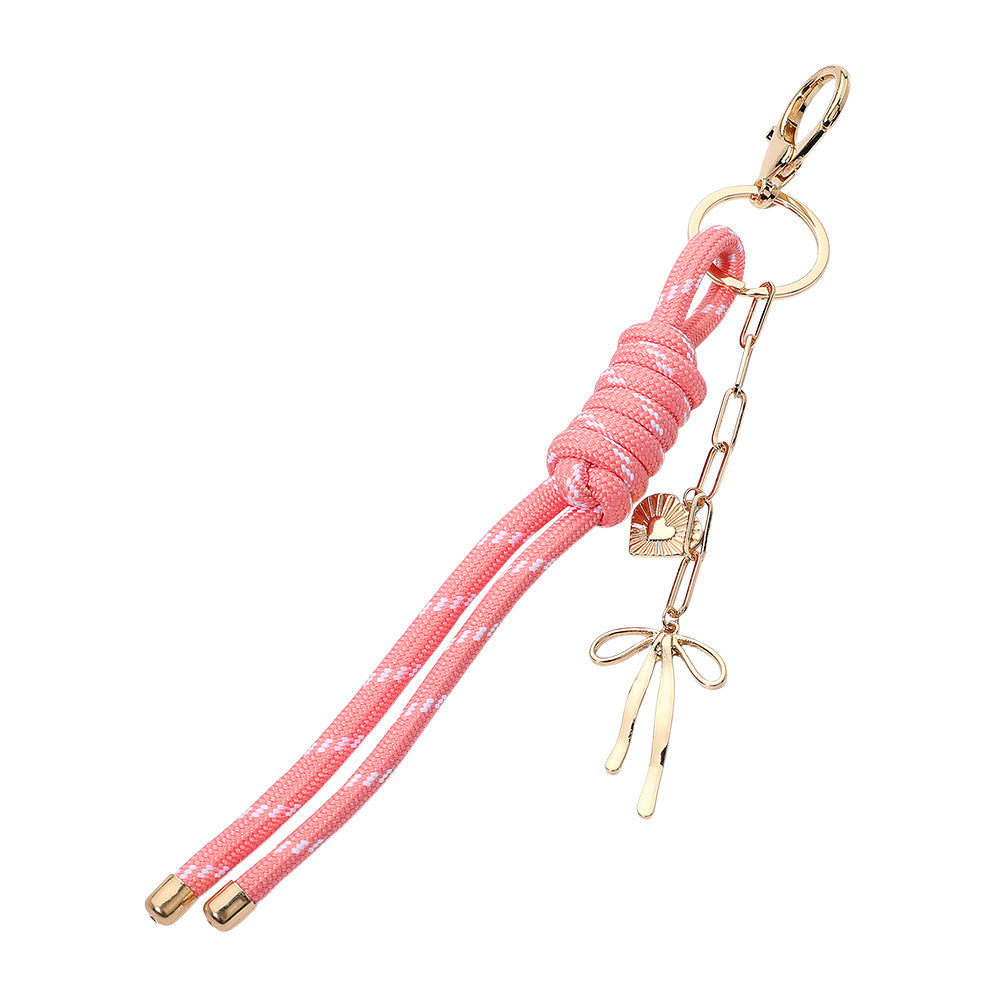 Madeline Love Gold, Pink Heart Bow Charm Drop Rope Knot Keychain Bag Charm - Bags & Wallets - extra