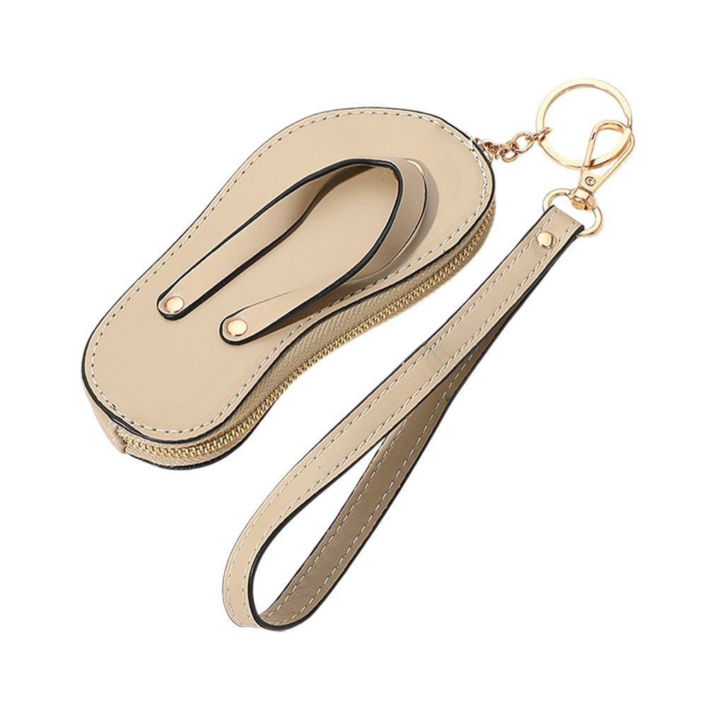 Madeline Love Beige Faux Leather Flip-flop Mini Wristlet Keychain Bag Charm Coin Purse - Bags & Wallets - desc