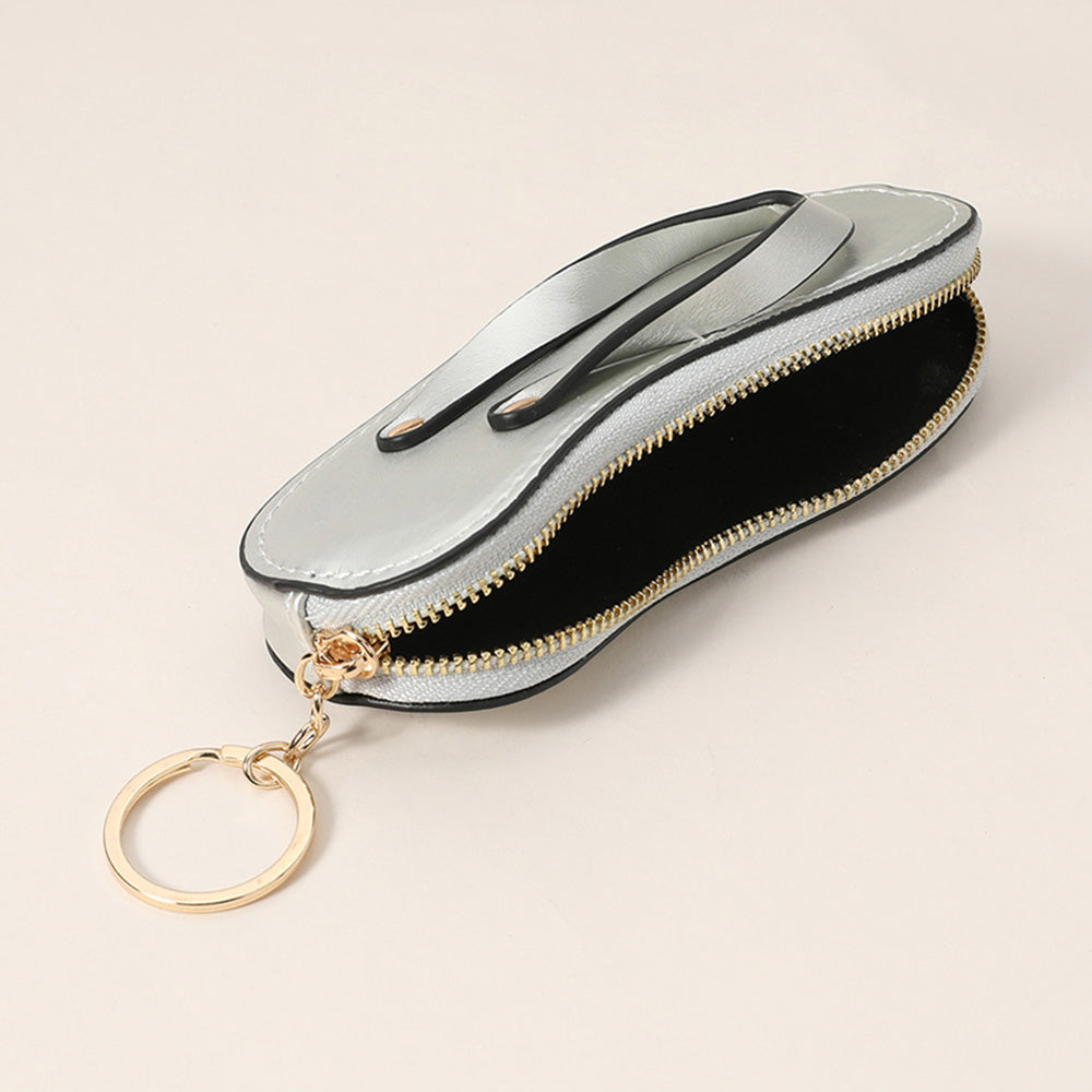 Madeline Love Beige Faux Leather Flip-flop Mini Wristlet Keychain Bag Charm Coin Purse - Bags & Wallets - extra