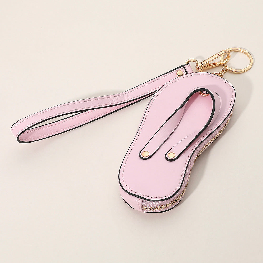 Madeline Love Light, Pink Faux Leather Flip-flop Mini Wristlet Keychain Bag Charm Coin Purse - Bags & Wallets - desc
