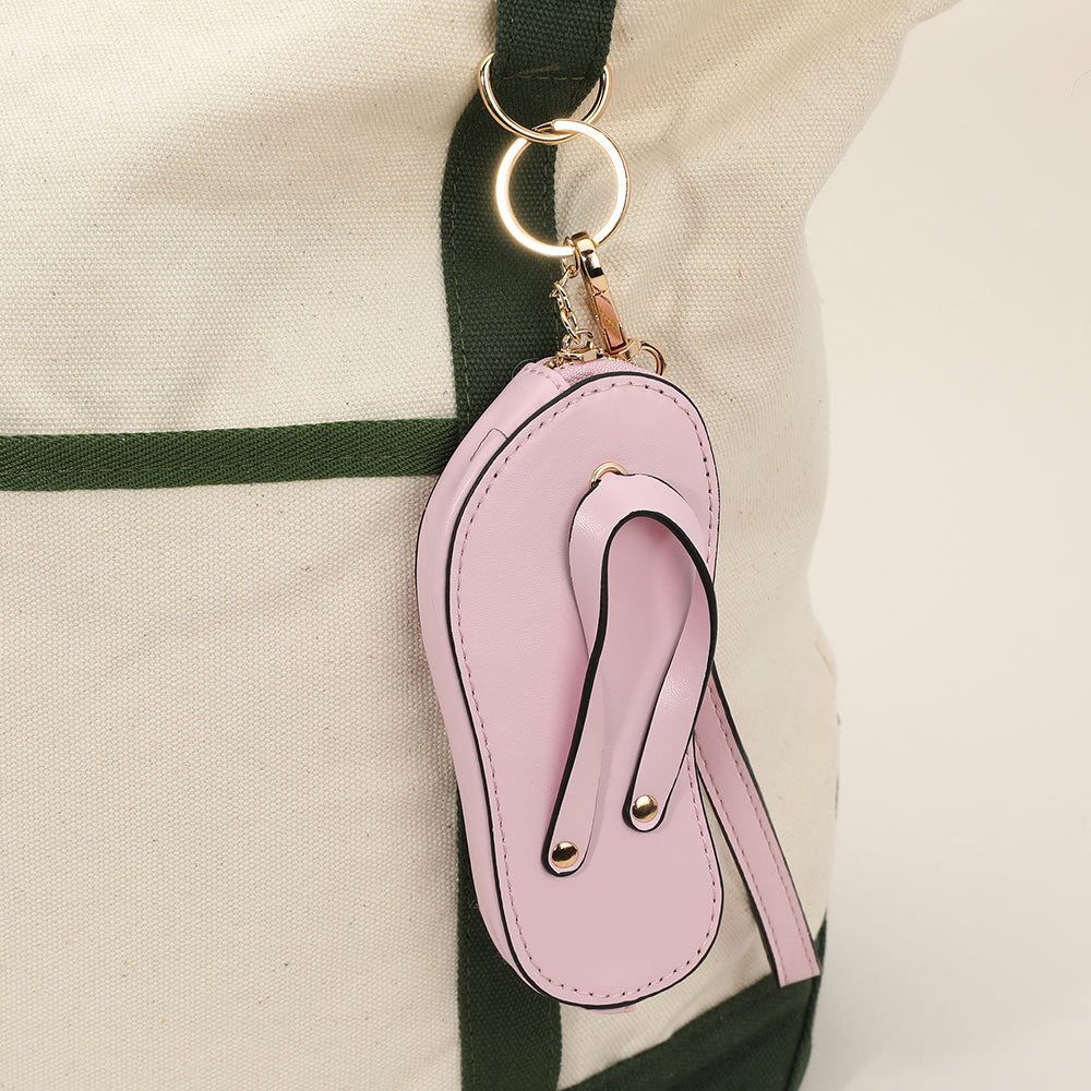 Madeline Love Light, Pink Faux Leather Flip-flop Mini Wristlet Keychain Bag Charm Coin Purse - Bags & Wallets - extra
