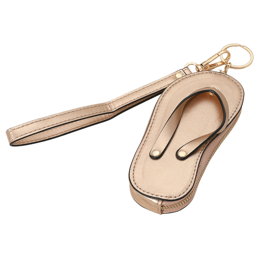 Madeline Love Rose Gold Faux Leather Flip-flop Mini Wristlet Keychain Bag Charm Coin Purse - Bags & Wallets - desc