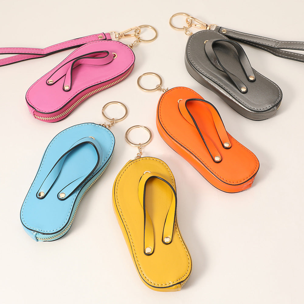 Madeline Love Rose Gold Faux Leather Flip-flop Mini Wristlet Keychain Bag Charm Coin Purse - Bags & Wallets - extra