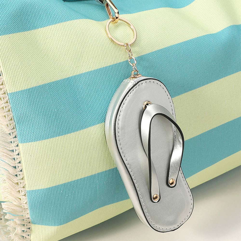 Madeline Love Silver Faux Leather Flip-flop Mini Wristlet Keychain Bag Charm Coin Purse - Bags & Wallets