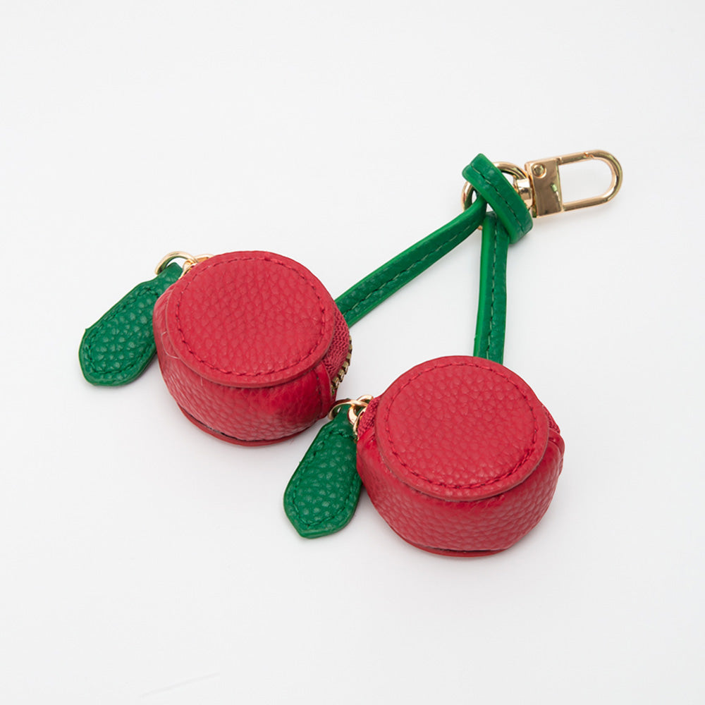 Madeline Love Red Faux Leather Cherry Keychain / Bag Charm / Coin Purse - Bags & Wallets