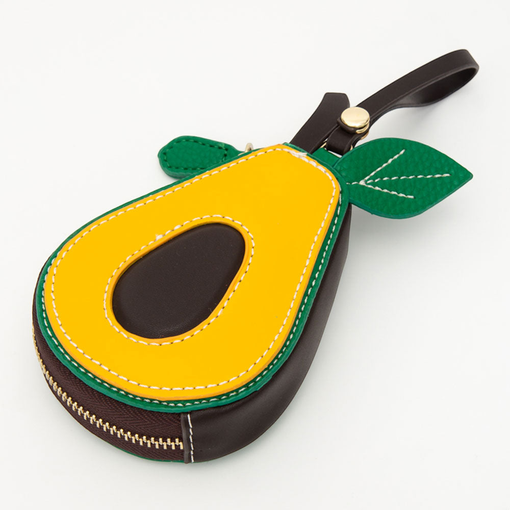 Madeline Love Green, Yellow Faux Leather Avocado Keychain / Bag Charm / Coin Purse - Bags & Wallets