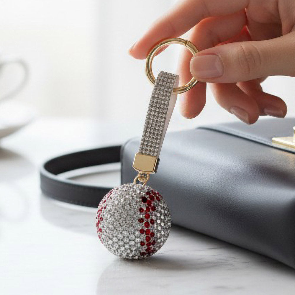 Madeline Love Red, White Bling Studded Baseball Bag Charm Keychain - Bags & Wallets
