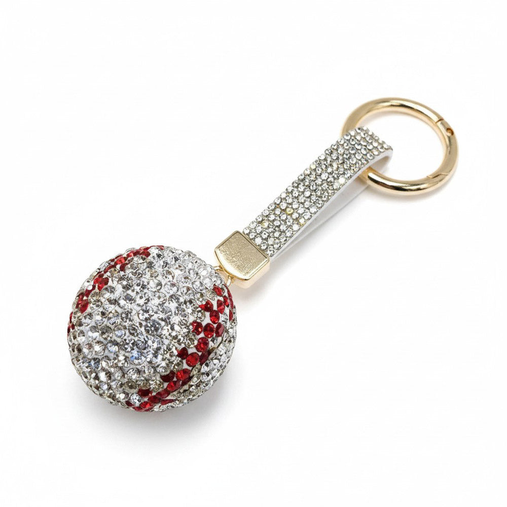 Madeline Love Red, White Bling Studded Baseball Bag Charm Keychain - Bags & Wallets - extra
