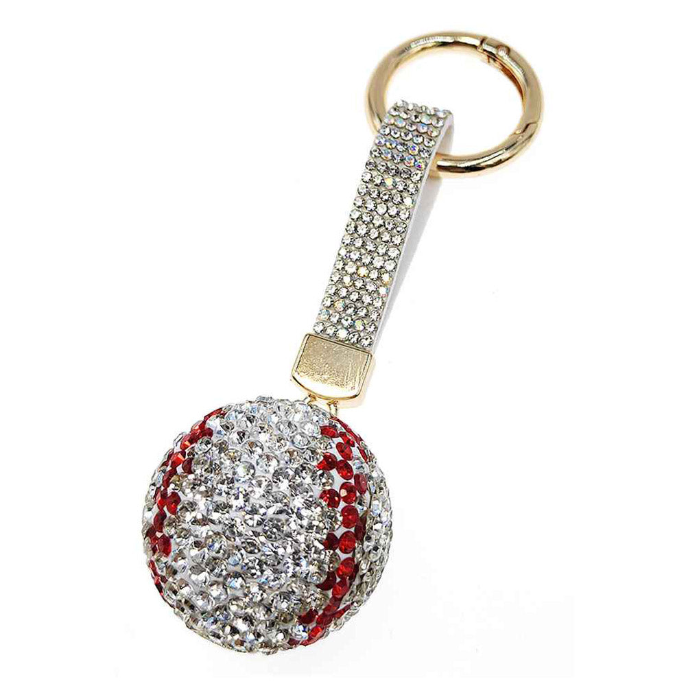 Madeline Love Red, White Bling Studded Baseball Bag Charm Keychain - Bags & Wallets - extra