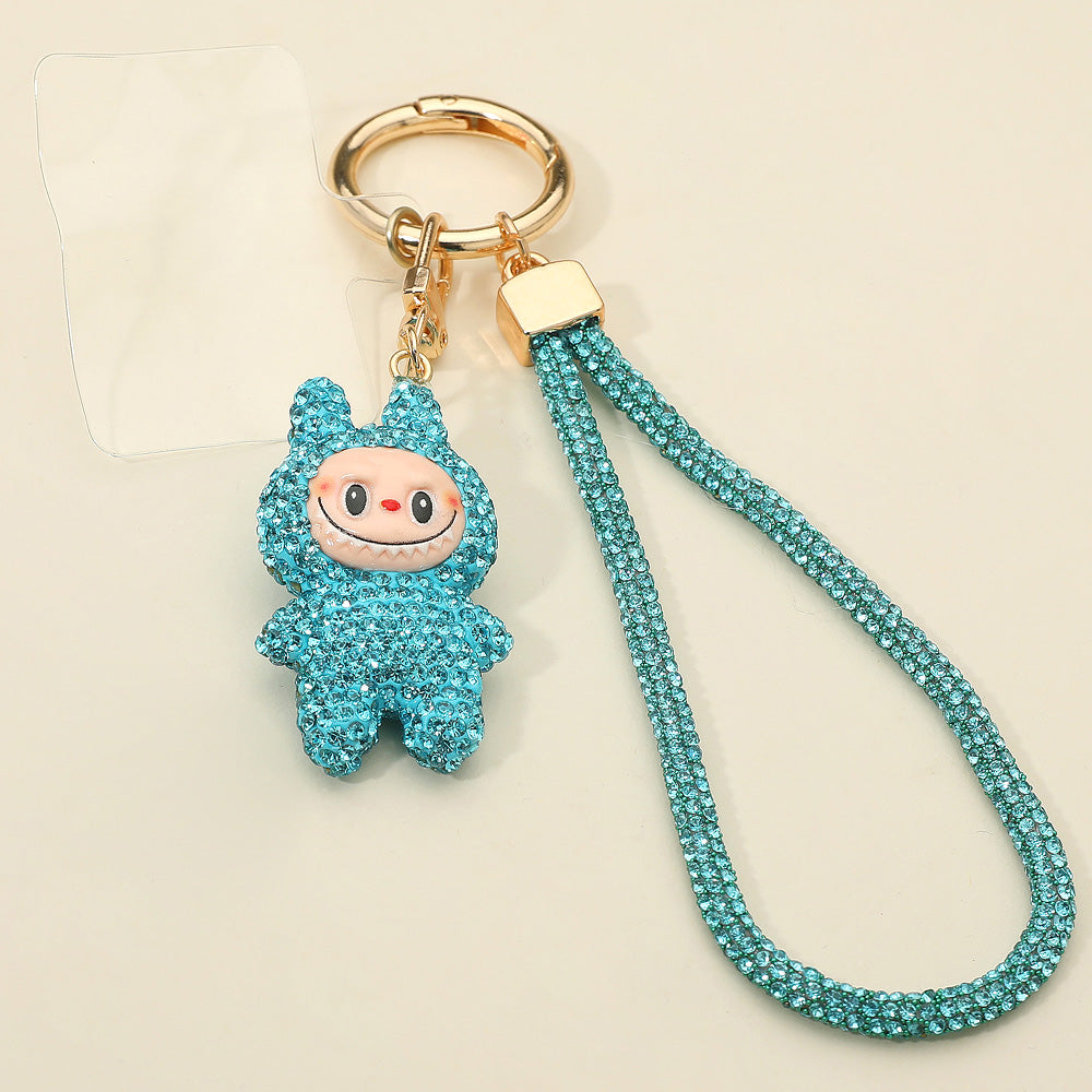 Madeline Love Aqua Bling Studded Monster Bunny Figure Phone Strap Keychain Bag Charm - Bags & Wallets
