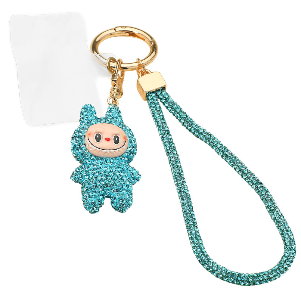 Madeline Love Aqua Bling Studded Monster Bunny Figure Phone Strap Keychain Bag Charm - Bags & Wallets - desc