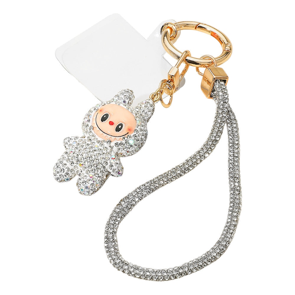 Madeline Love Clear Bling Studded Monster Bunny Figure Phone Strap Keychain Bag Charm - Bags & Wallets - desc