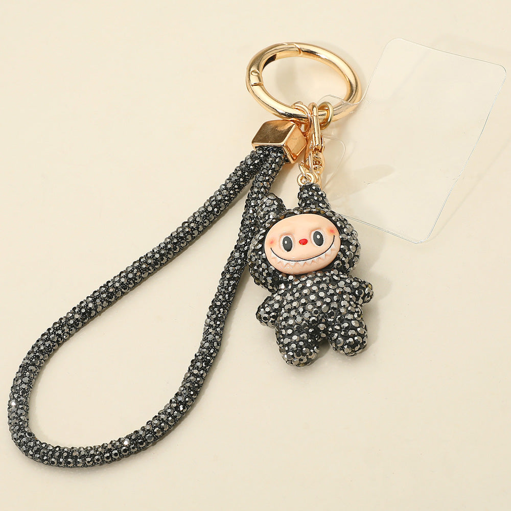 Madeline Love Hematite Bling Studded Monster Bunny Figure Phone Strap Keychain Bag Charm - Bags & Wallets