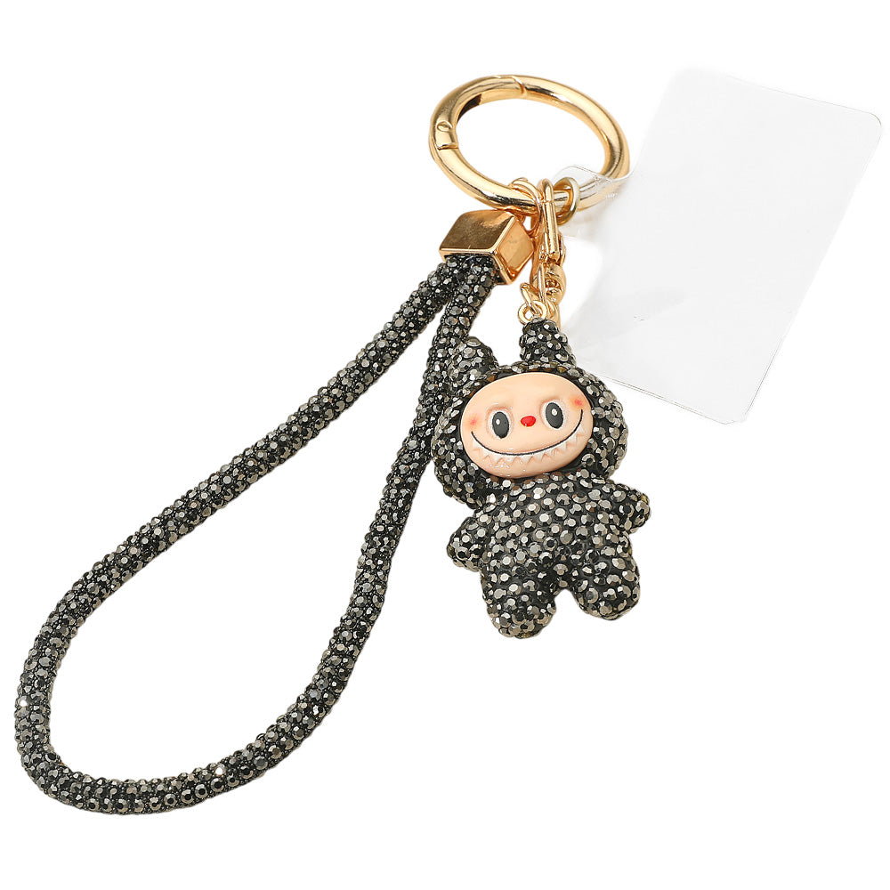 Madeline Love Hematite Bling Studded Monster Bunny Figure Phone Strap Keychain Bag Charm - Bags & Wallets - desc