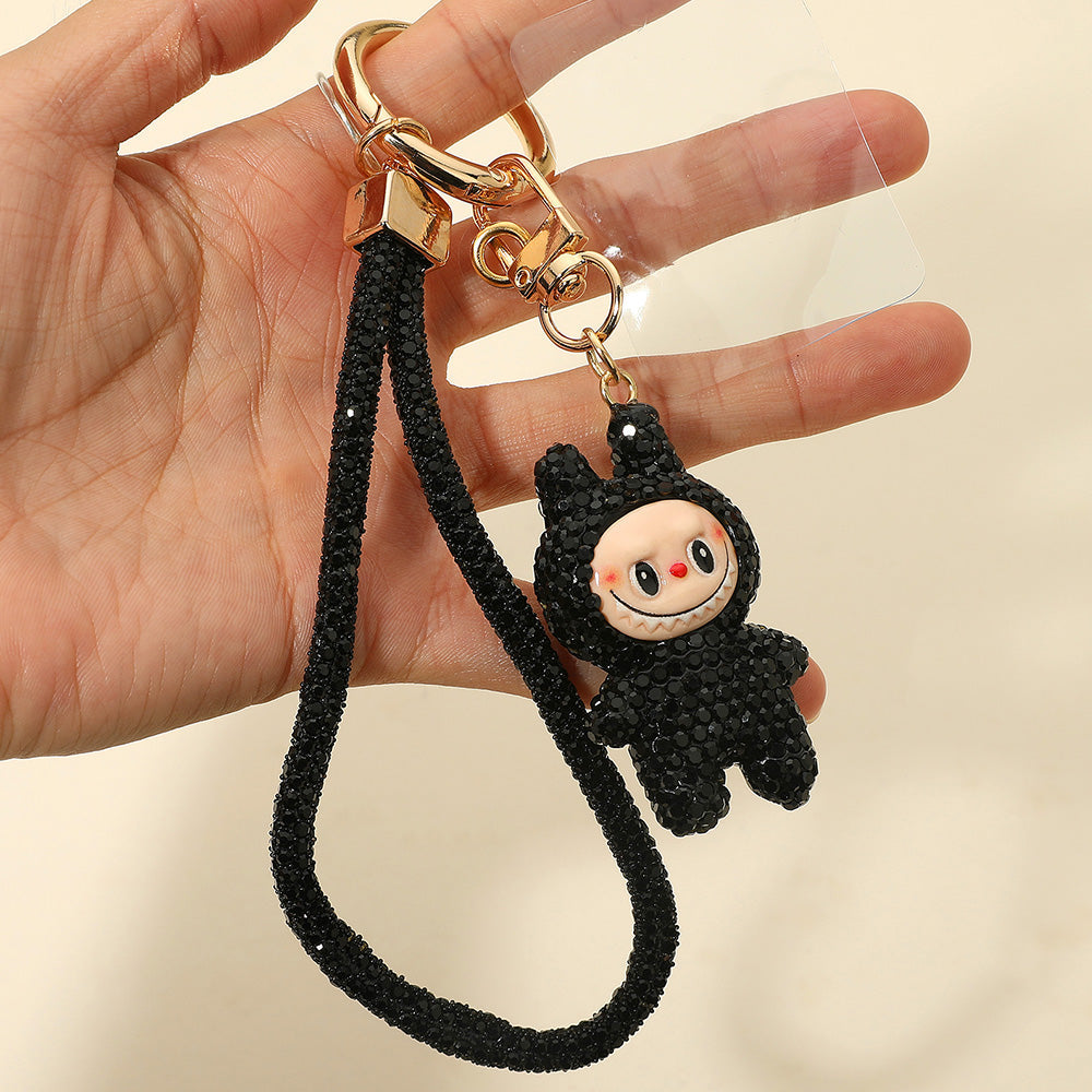Madeline Love Jet Black Bling Studded Monster Bunny Figure Phone Strap Keychain Bag Charm - Bags & Wallets