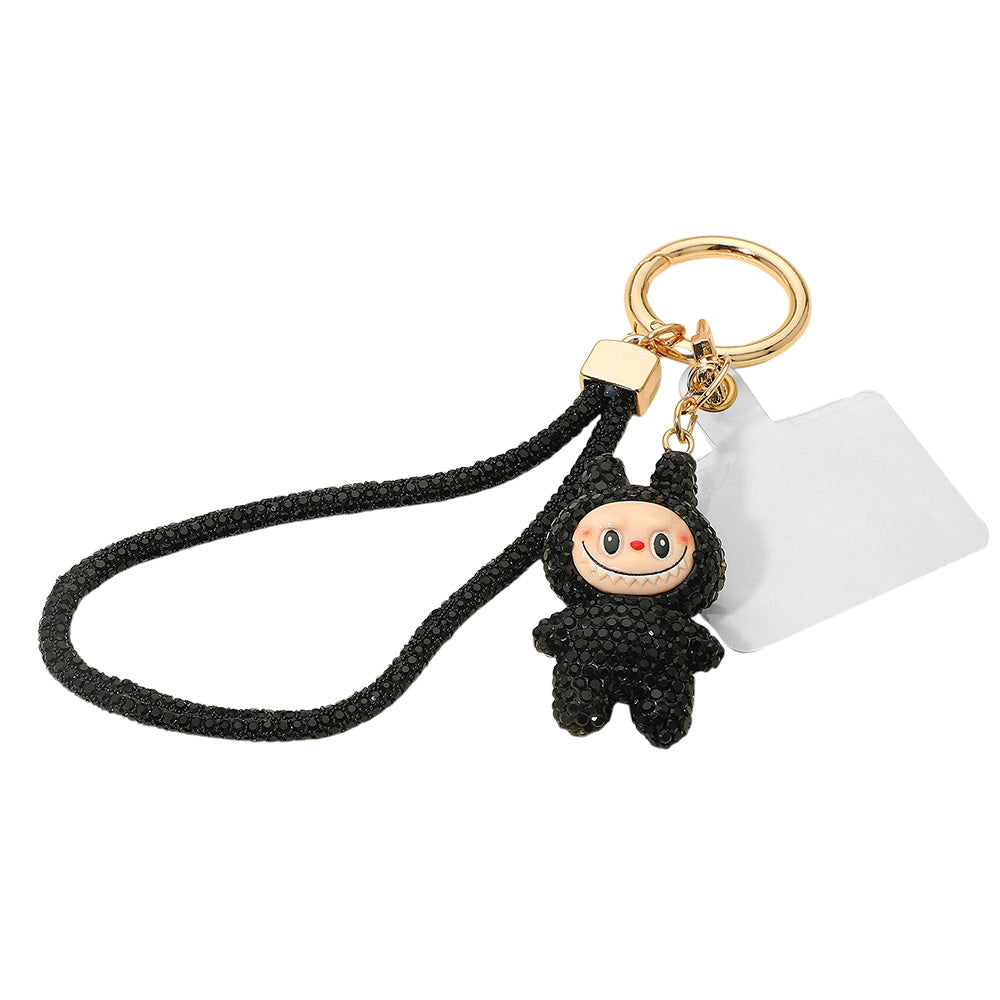 Madeline Love Jet Black Bling Studded Monster Bunny Figure Phone Strap Keychain Bag Charm - Bags & Wallets - extra
