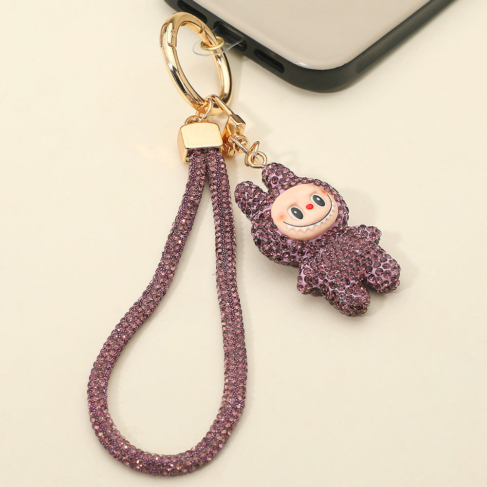 Madeline Love Amethyst Bling Studded Monster Bunny Figure Phone Strap Keychain Bag Charm - Bags & Wallets