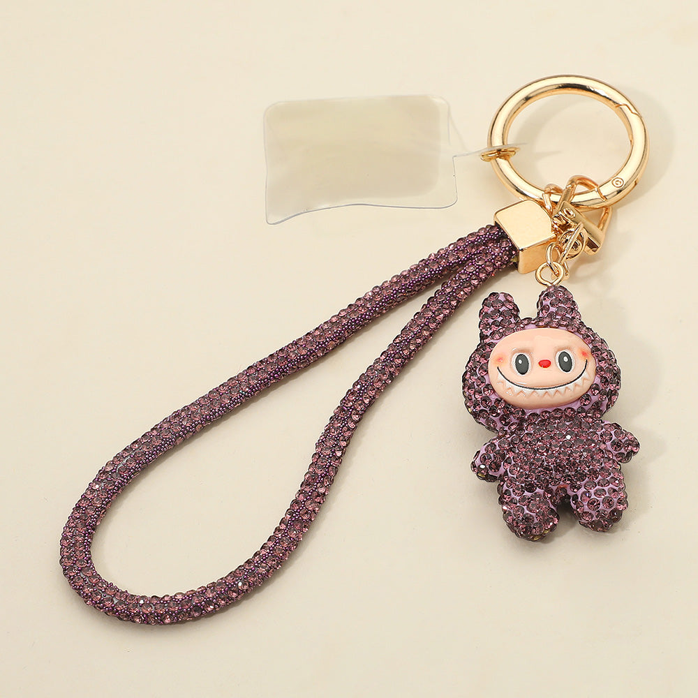 Madeline Love Amethyst Bling Studded Monster Bunny Figure Phone Strap Keychain Bag Charm - Bags & Wallets - desc