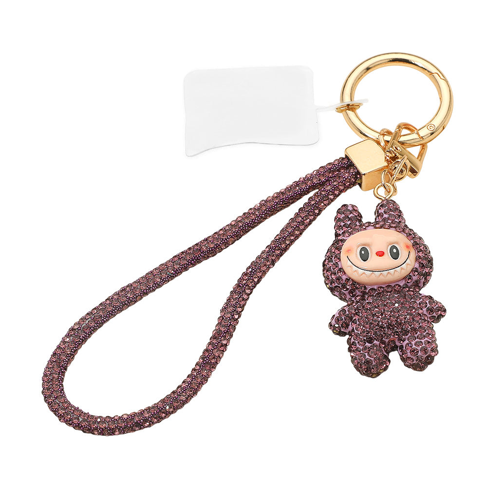 Madeline Love Amethyst Bling Studded Monster Bunny Figure Phone Strap Keychain Bag Charm - Bags & Wallets - extra