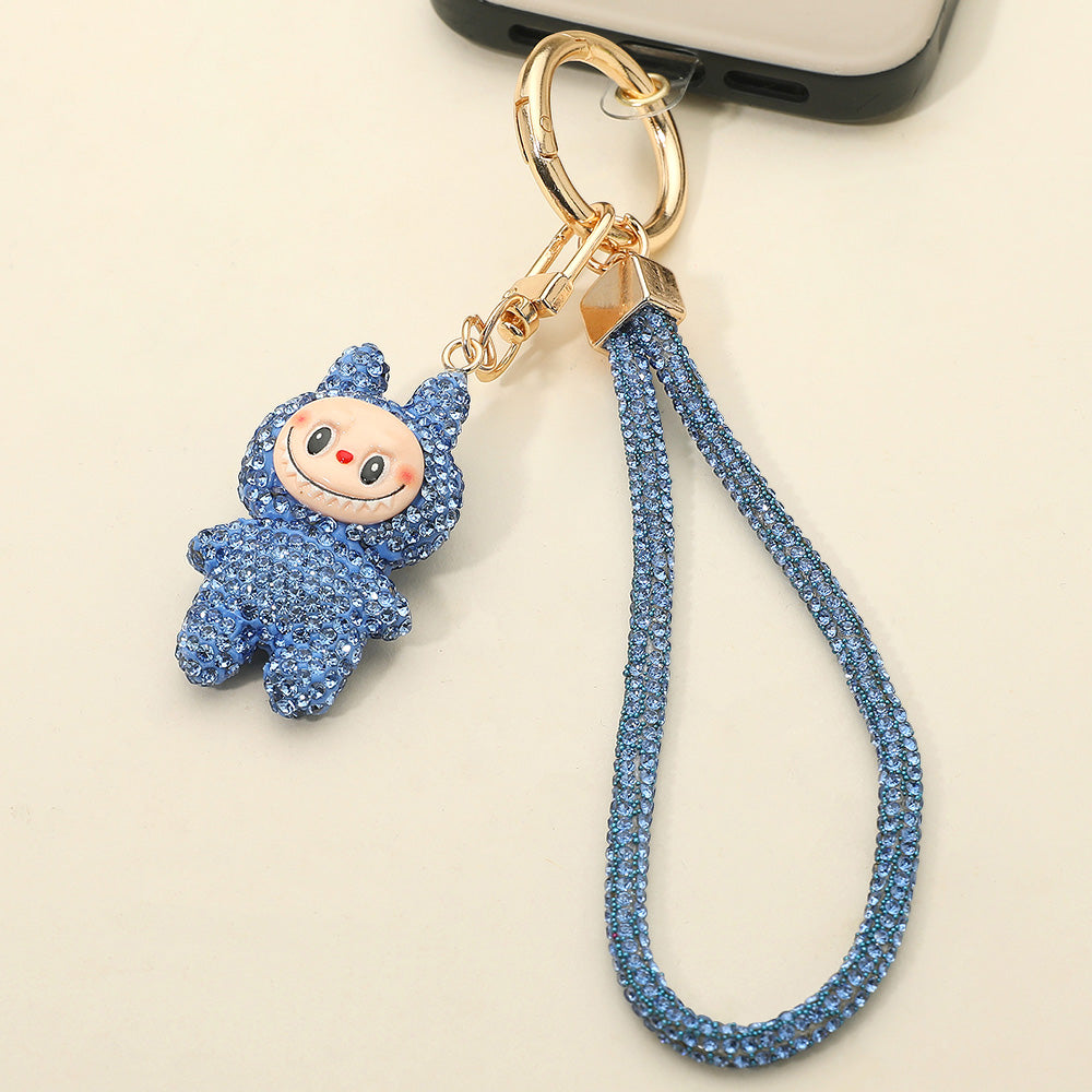 Madeline Love Light, Sapphire Bling Studded Monster Bunny Figure Phone Strap Keychain Bag Charm - Bags & Wallets