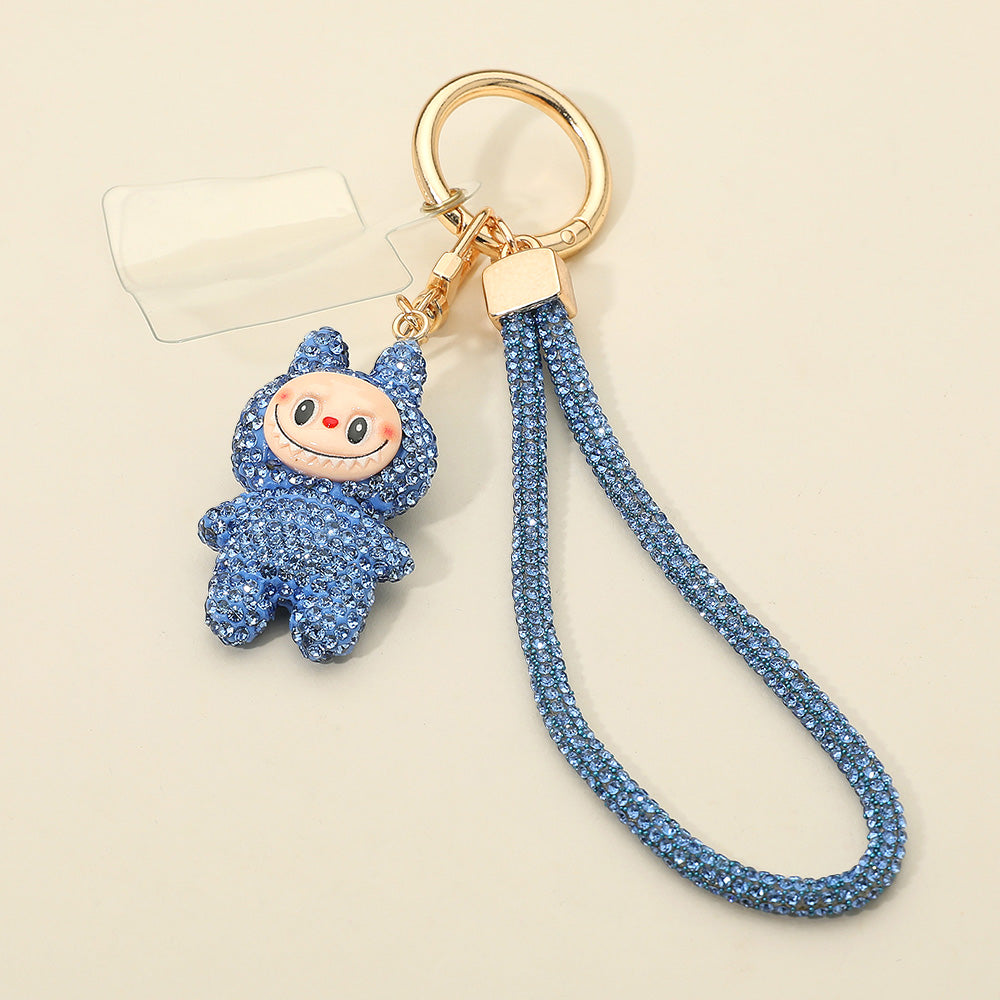 Madeline Love Light, Sapphire Bling Studded Monster Bunny Figure Phone Strap Keychain Bag Charm - Bags & Wallets - desc