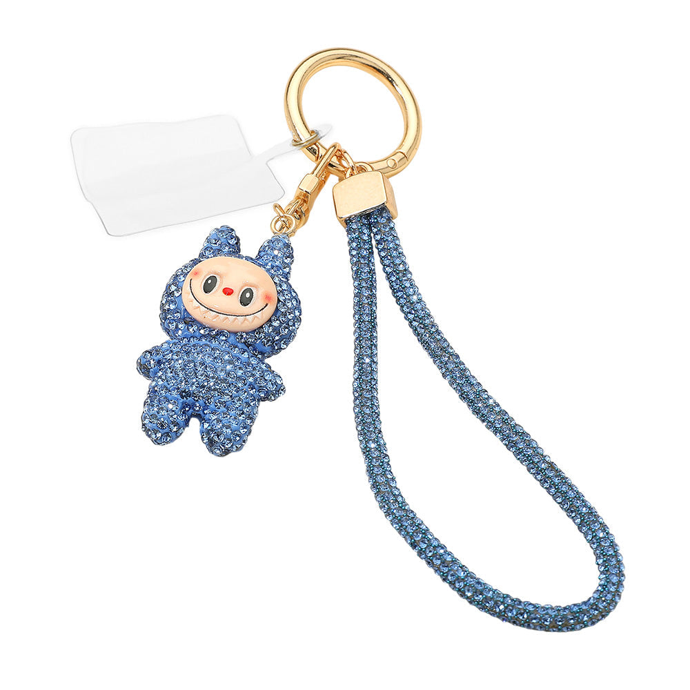 Madeline Love Light, Sapphire Bling Studded Monster Bunny Figure Phone Strap Keychain Bag Charm - Bags & Wallets - extra