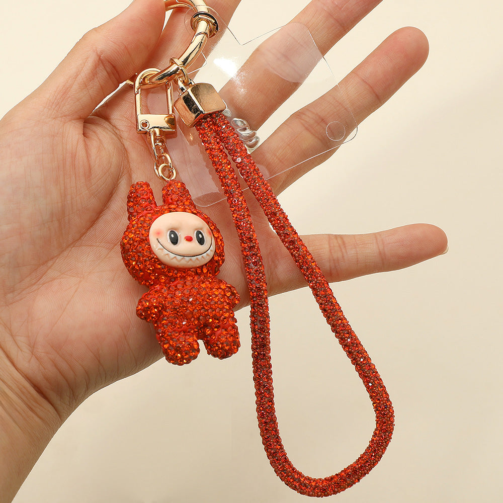 Madeline Love Orange Bling Studded Monster Bunny Figure Phone Strap Keychain Bag Charm - Bags & Wallets