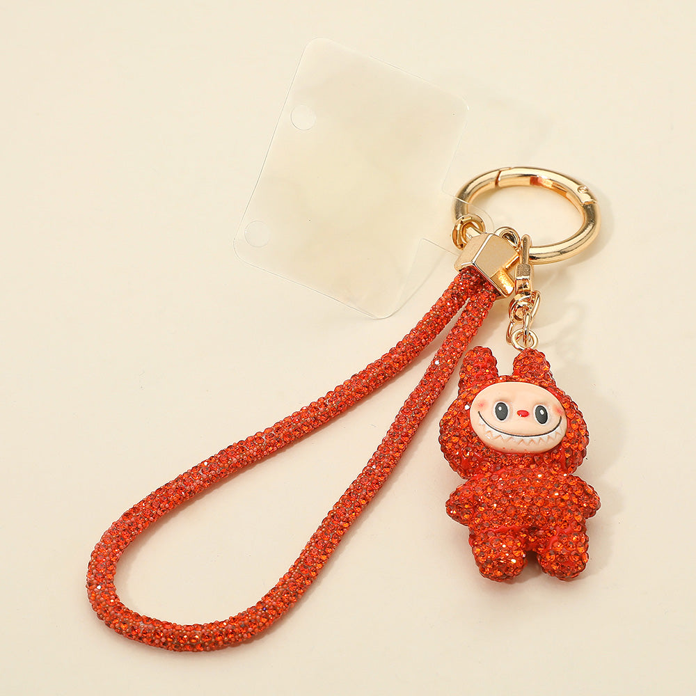 Madeline Love Orange Bling Studded Monster Bunny Figure Phone Strap Keychain Bag Charm - Bags & Wallets - desc