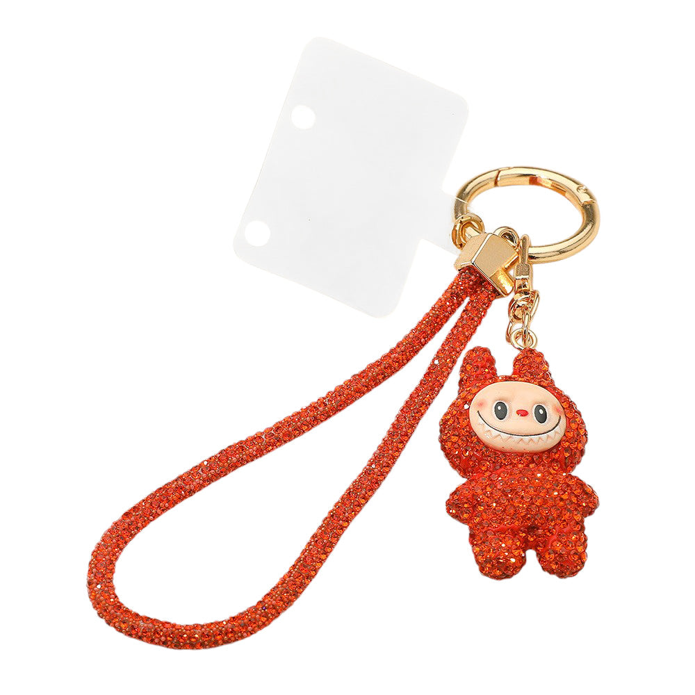 Madeline Love Orange Bling Studded Monster Bunny Figure Phone Strap Keychain Bag Charm - Bags & Wallets - extra