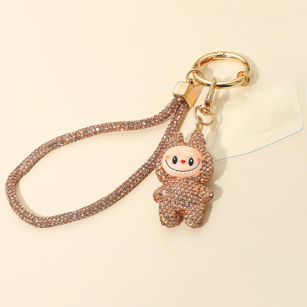 Madeline Love Peach Bling Studded Monster Bunny Figure Phone Strap Keychain Bag Charm - Bags & Wallets
