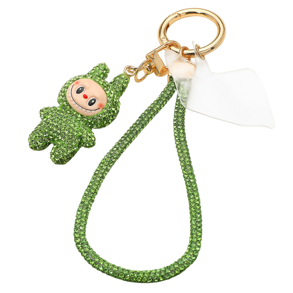 Madeline Love Peridot Bling Studded Monster Bunny Figure Phone Strap Keychain Bag Charm - Bags & Wallets - desc