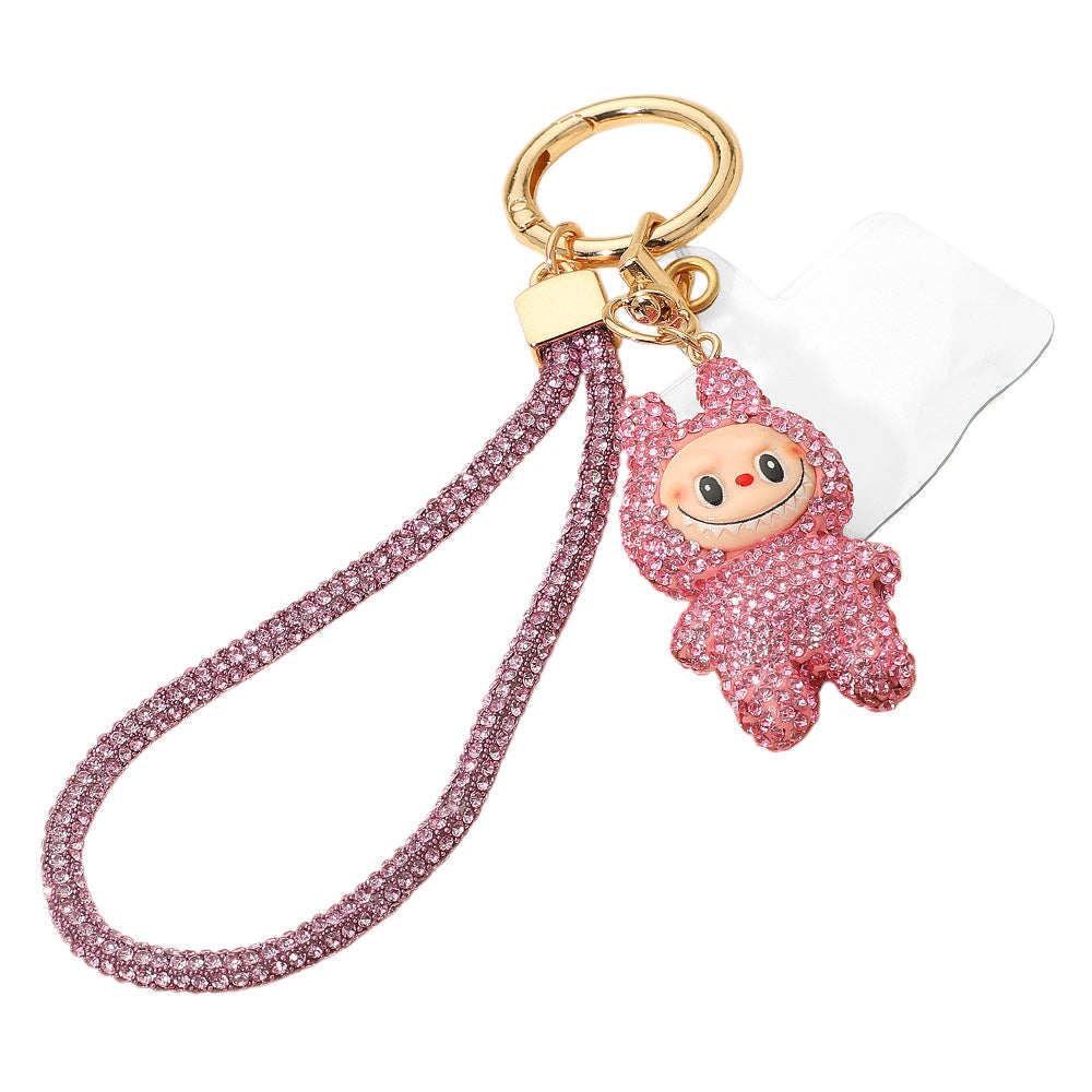 Madeline Love Pink Bling Studded Monster Bunny Figure Phone Strap Keychain Bag Charm - Bags & Wallets - desc