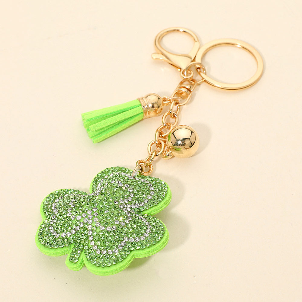 Madeline Love Green, Light Bling Studded Tassel Shamrock Keychain Bag Charm - Bags & Wallets